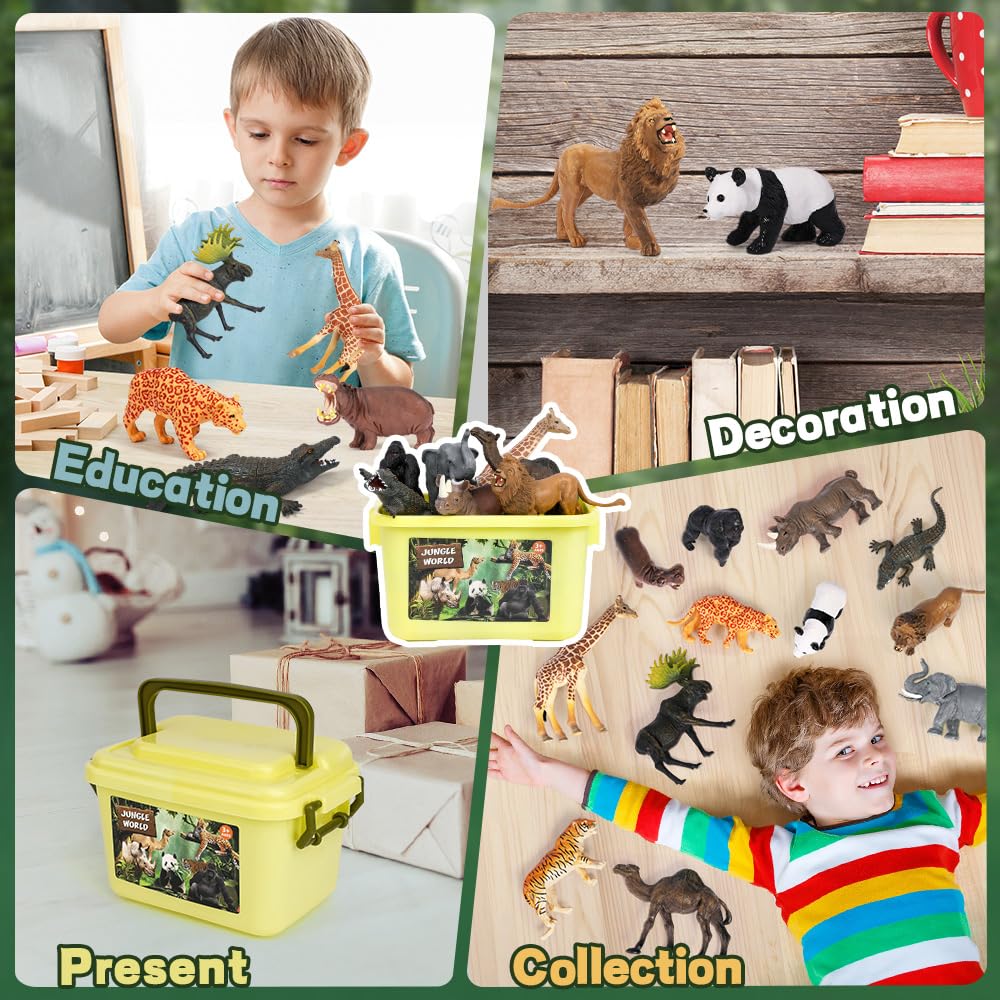 FRUSE Safari Animals Figures Toys - 12-Piece Jungle Animal Set for Toddlers 3-5