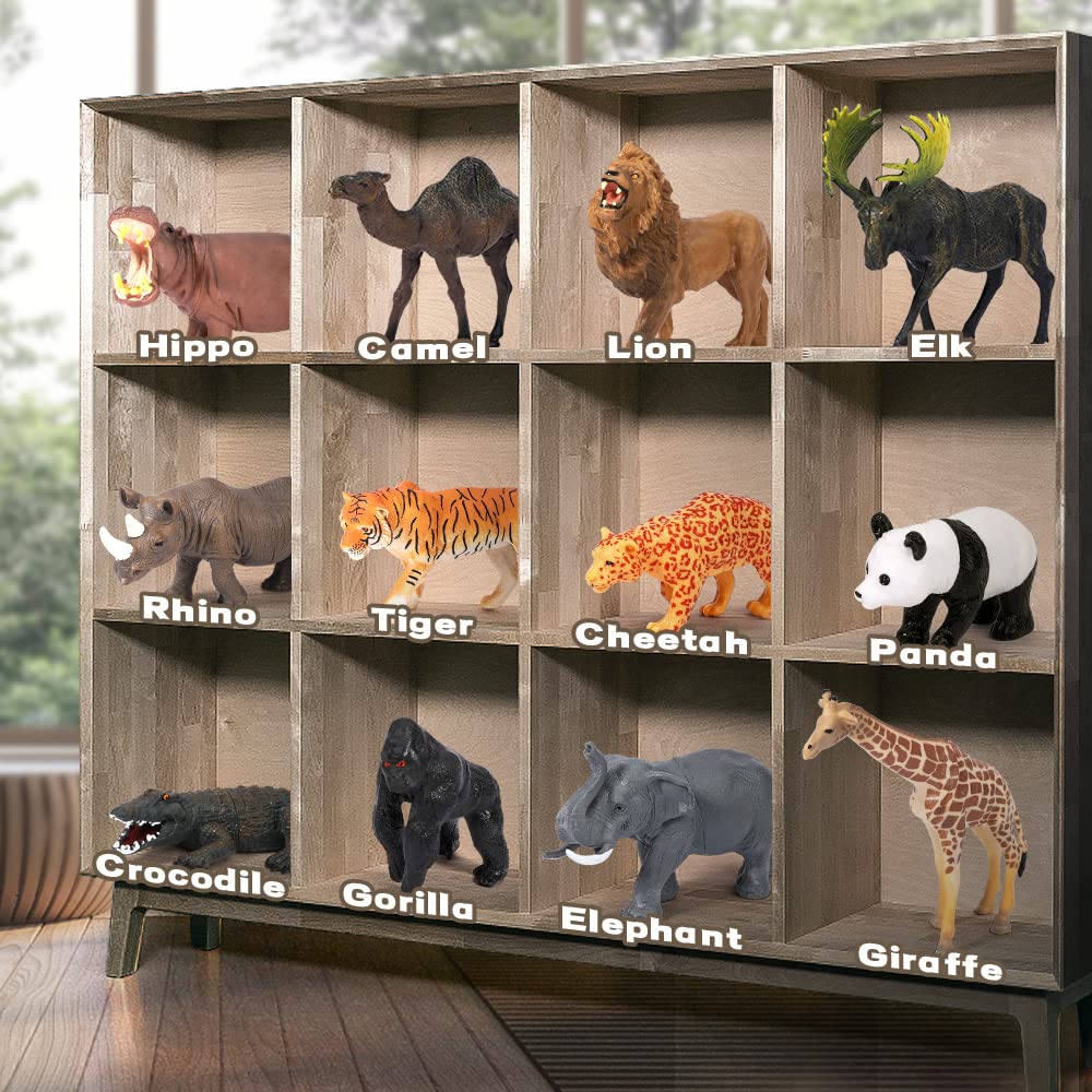 FRUSE Safari Animals Figures Toys - 12-Piece Jungle Animal Set for Toddlers 3-5
