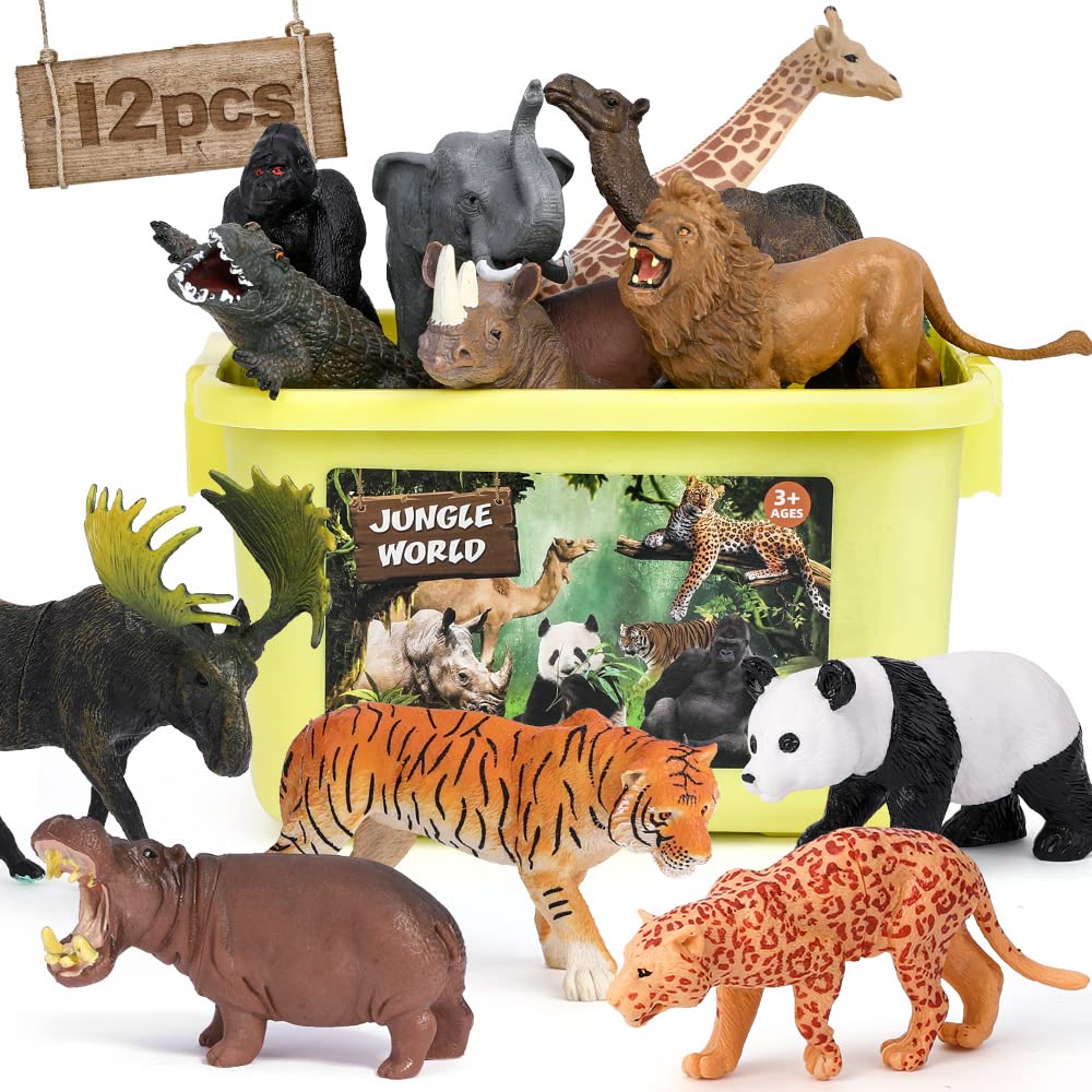 FRUSE Safari Animals Figures Toys - 12-Piece Jungle Animal Set for Toddlers 3-5