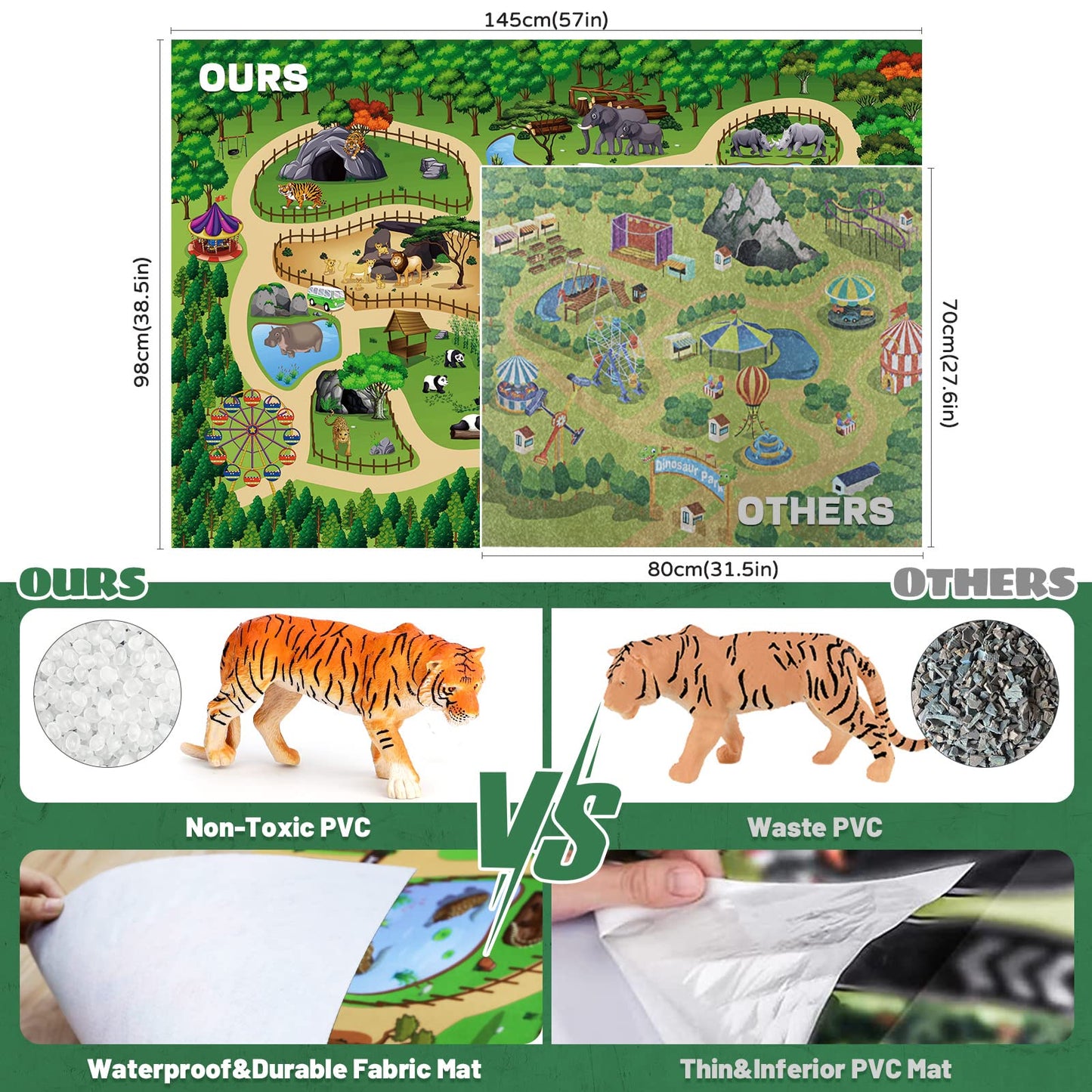 FRUSE Safari Animals Figures Toys with 57x38.5 Jumbo Play Mat – 12 Wildlife Figurines