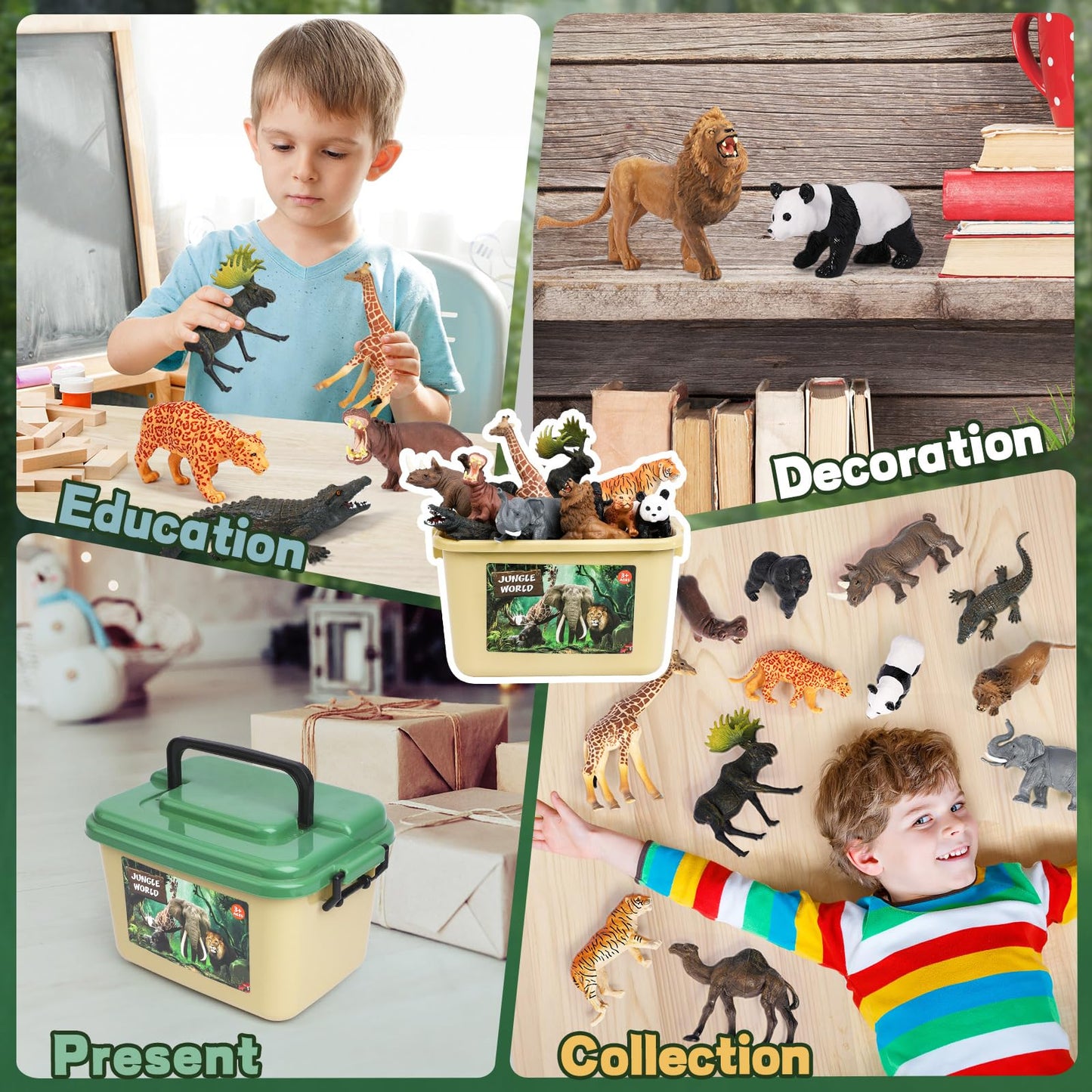 FRUSE Safari Animals Figures Toys with 57x38.5 Jumbo Play Mat – 12 Wildlife Figurines