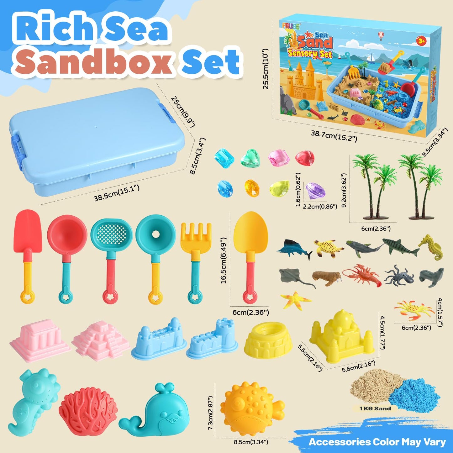 FRUSE Ocean Sensory Bin – Sand Art Kit with 2.2lbs Sand, 12 Sea Animals & Molds