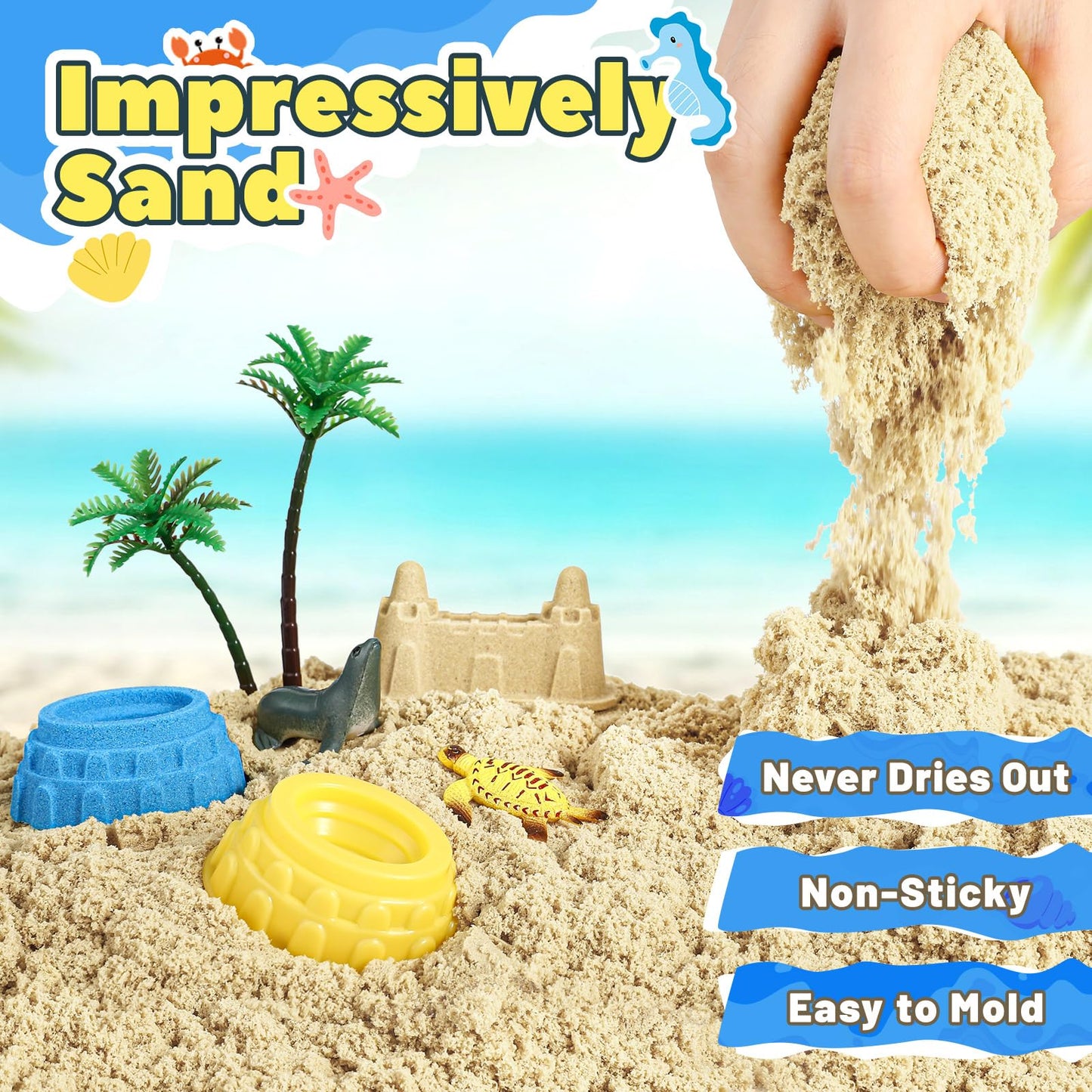 FRUSE Ocean Sensory Bin – Sand Art Kit with 2.2lbs Sand, 12 Sea Animals & Molds
