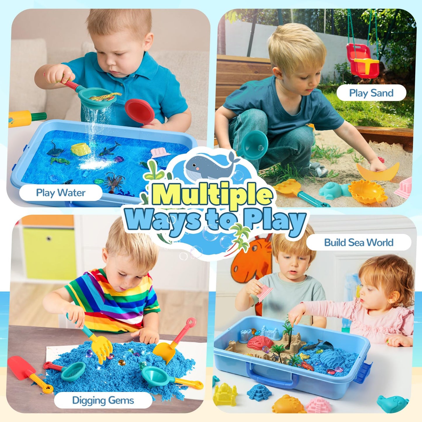 FRUSE Ocean Sensory Bin – Sand Art Kit with 2.2lbs Sand, 12 Sea Animals & Molds