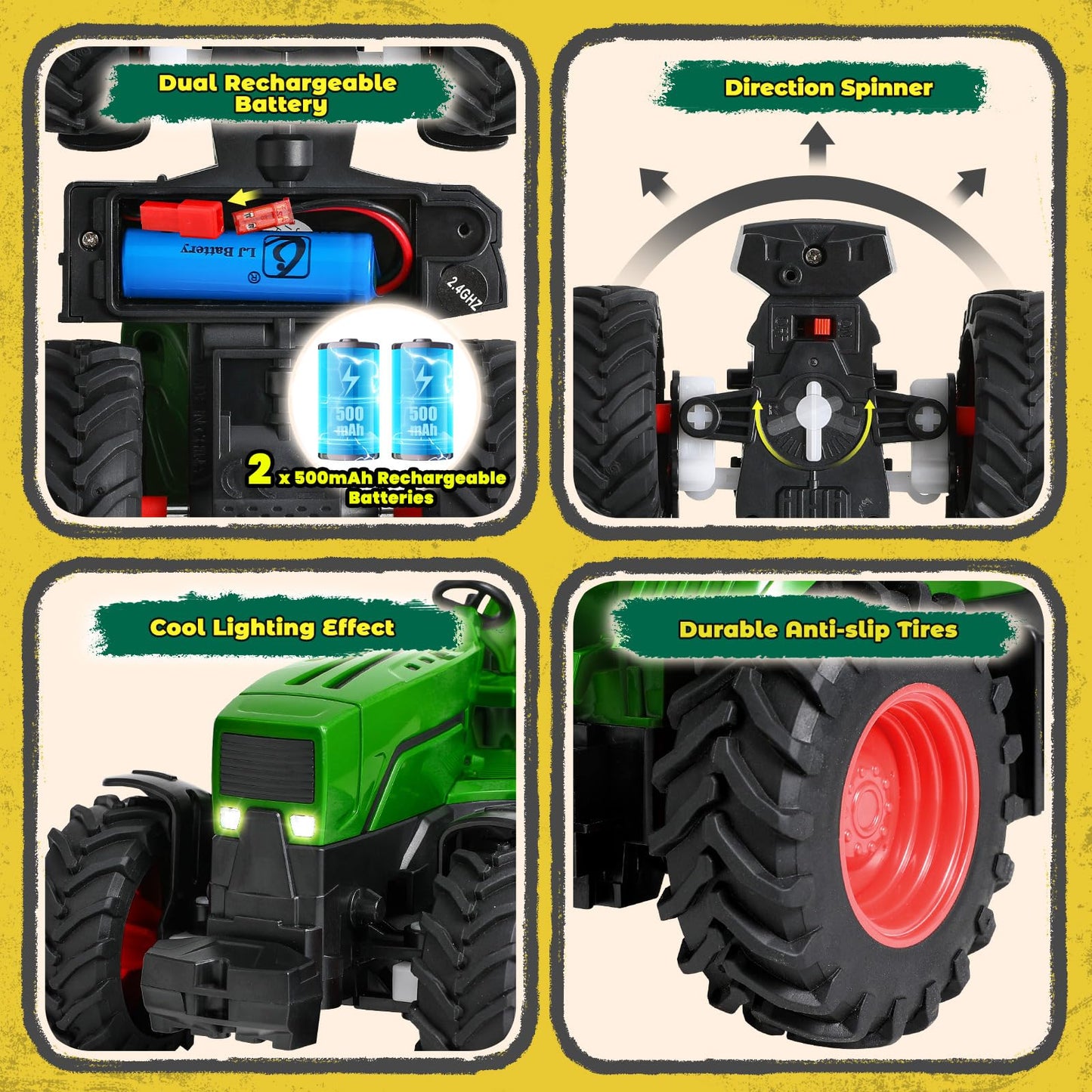 FRUSE Remote Control Tractor Toy — RC Tractor Set with Trailer and 2 Batteries