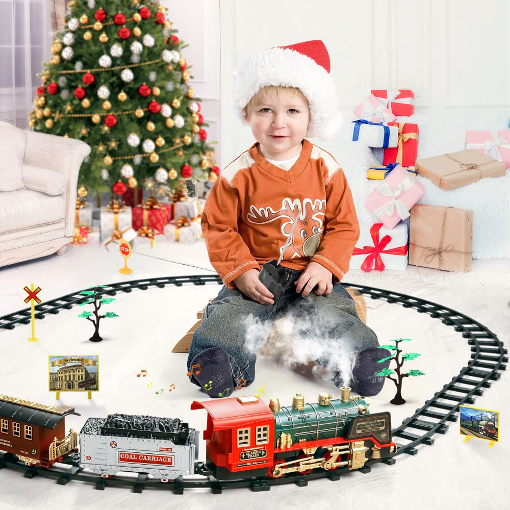 FRUSE Remote Control Train Set – Steam Engine, Lights & Sound, 64-Inch Track, 3+