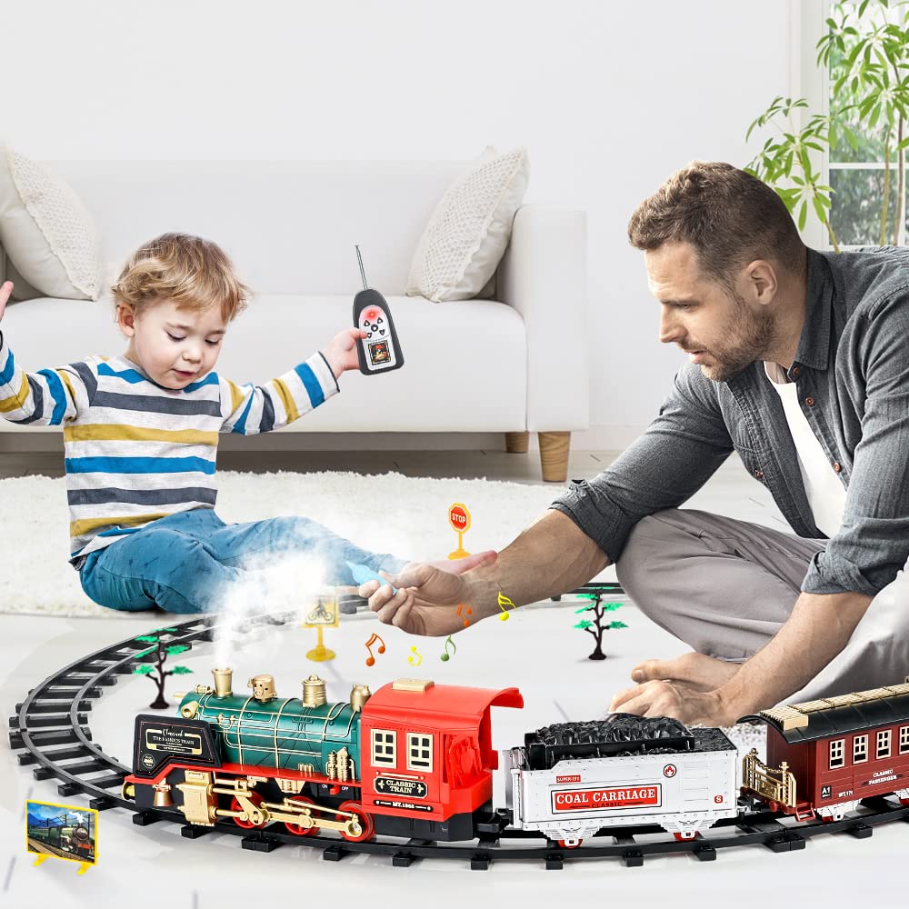 FRUSE Remote Control Train Set – Steam Engine, Lights & Sound, 64-Inch Track, 3+