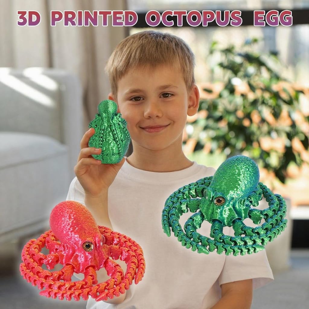 FRVTJS 4pcs 3D Printed Octopus Egg Set – Safe PLA Eggs with Hidden Movable Octopuses
