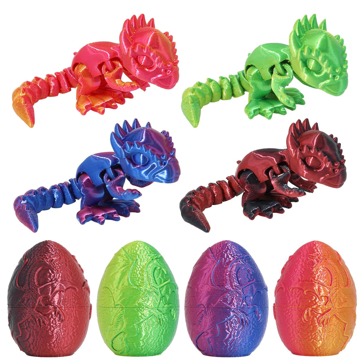 FRVTJS 4Pcs 3D Printed Dinosaur Egg Set – Hidden Dino Inside, Safe PLA Toy for Kids