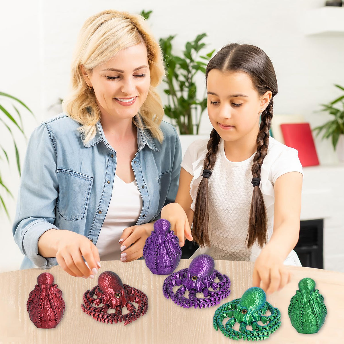 FRVTJS 4pcs 3D Printed Octopus Egg Set – Safe PLA Eggs with Hidden Movable Octopuses