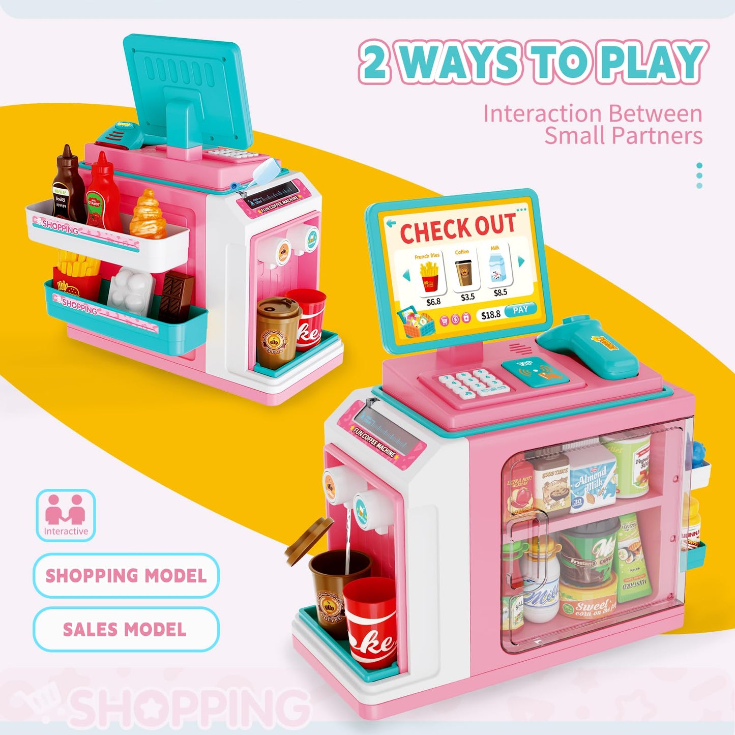 FS Kids Pretend Play Store Set – 45-Piece Grocery Toy with Cash Register & Ice Cream Maker (Ages 3+)