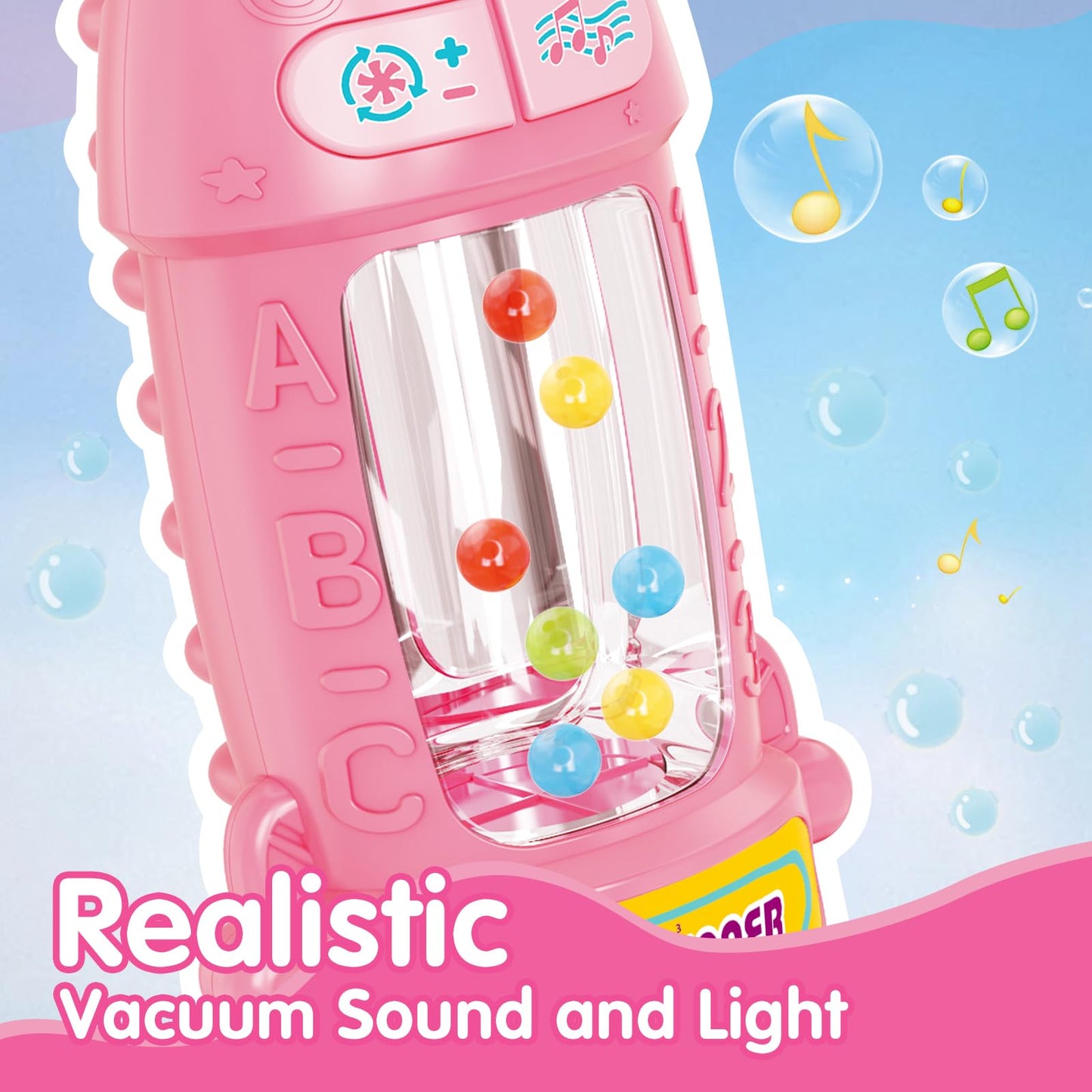 FS Kids Vacuum Toy with Lights & Sounds – Realistic Pretend Play Vacuum for Toddlers (Pink)