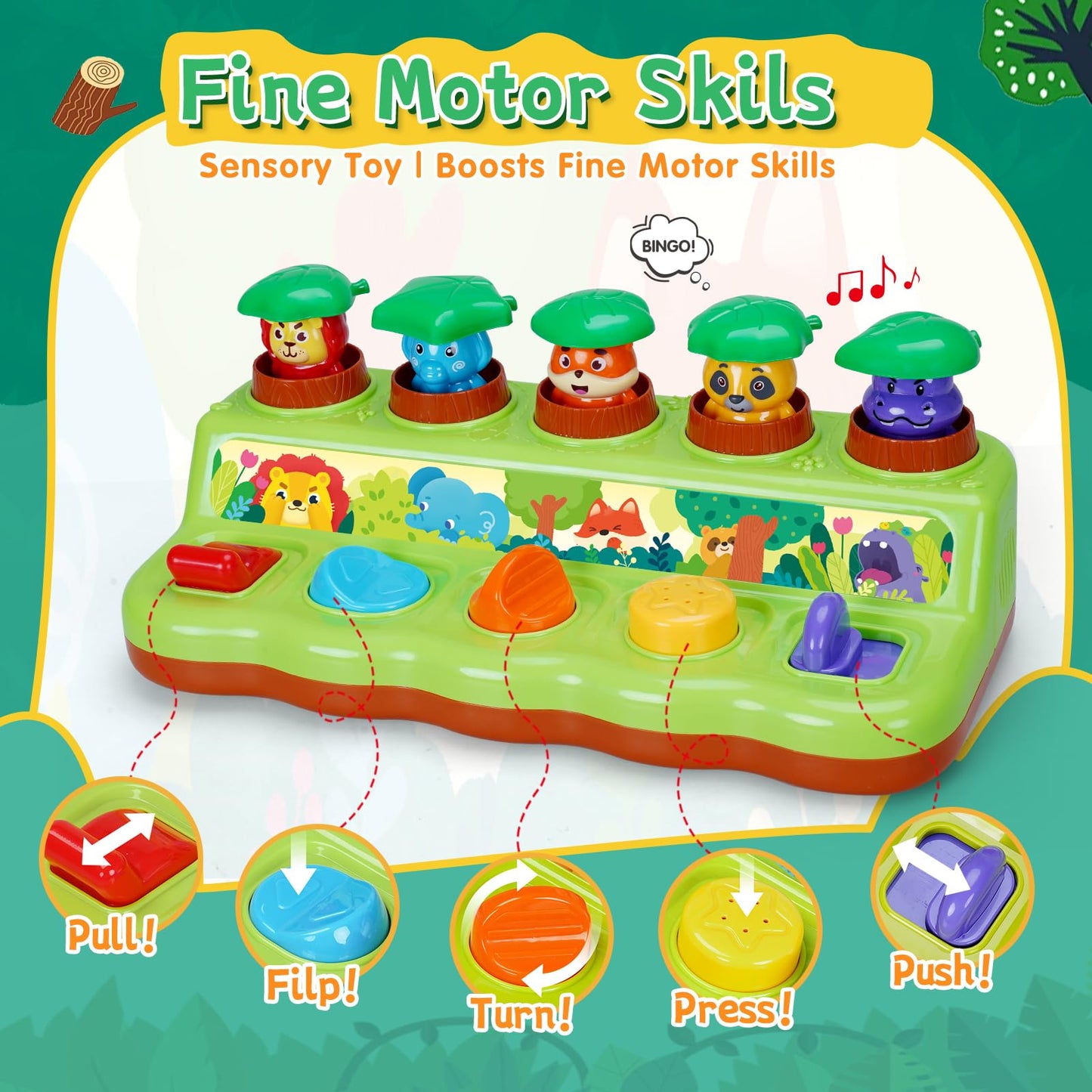 FS Pop Up Toy for Babies 6–12 Months — Interactive Cause & Effect Toy with Music & Silent Modes