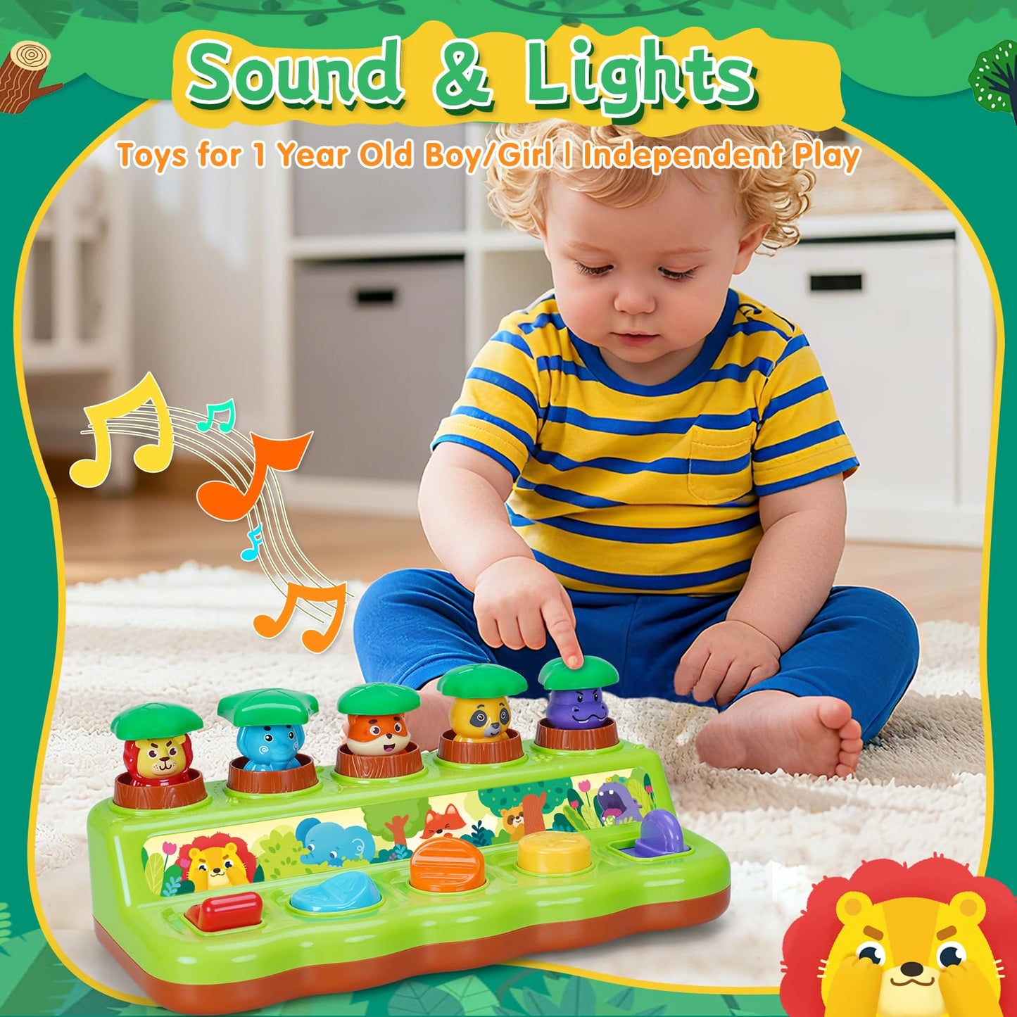 FS Pop Up Toy for Babies 6–12 Months — Interactive Cause & Effect Toy with Music & Silent Modes