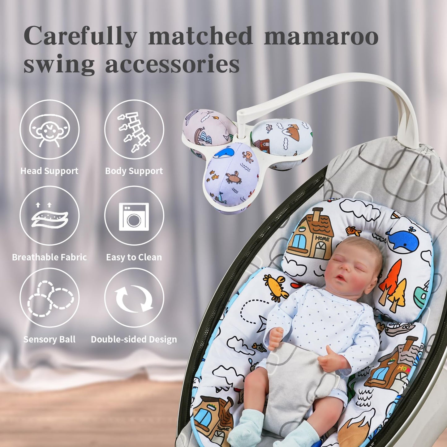 FSINWV Newborn Insert + 3 Replacement Balls for Mamaroo & RockaRoo | Head & Body Support