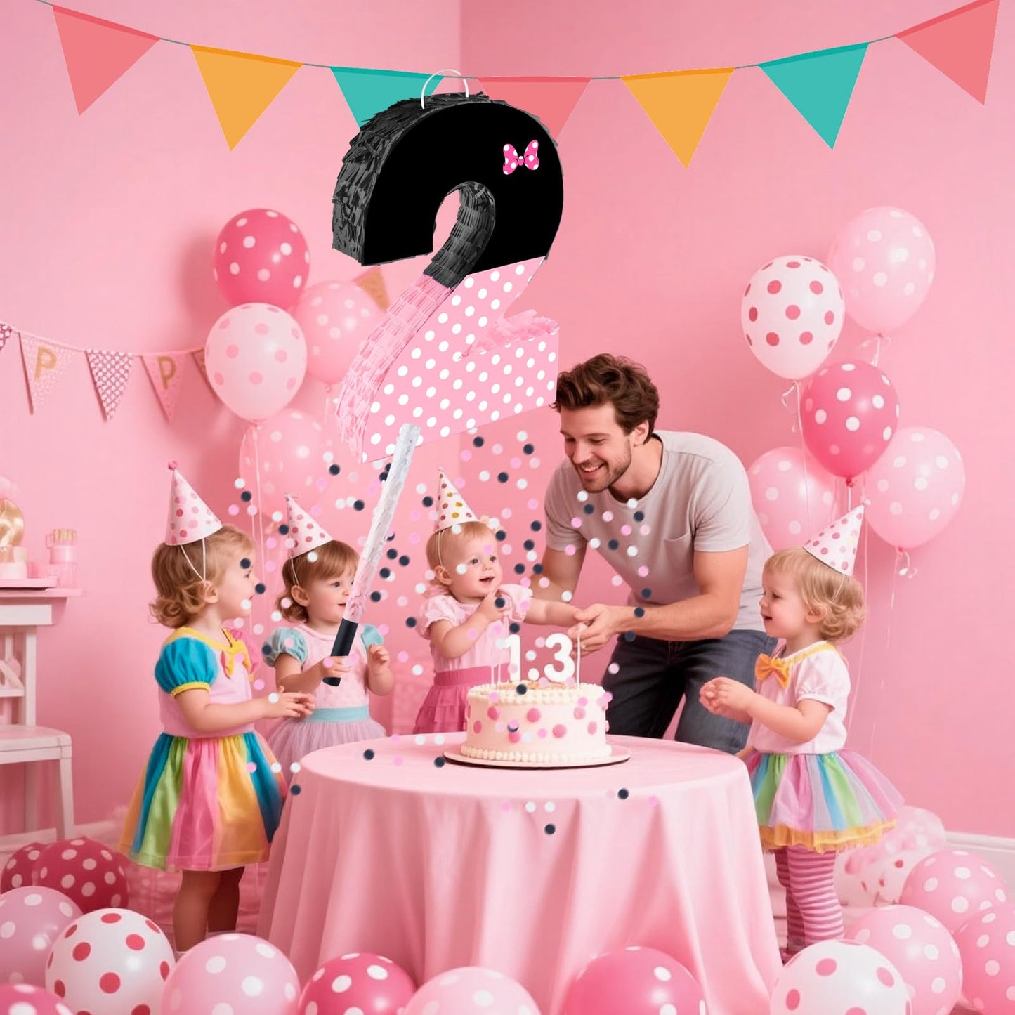 Fsnjcz Pink Bow Pinata – Number 2, 15.7 x 11.5 x 3 in, Birthday Party Decorations