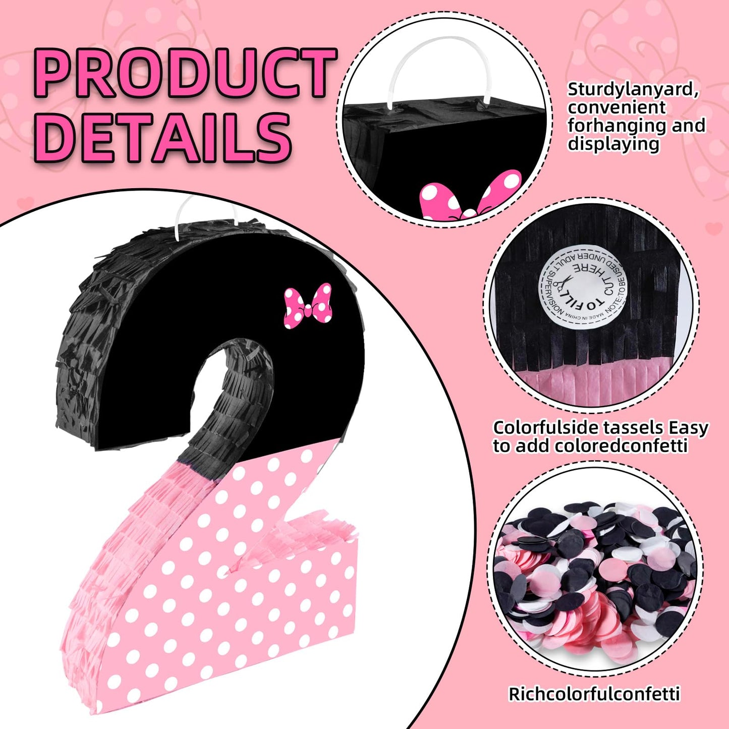Fsnjcz Pink Bow Pinata – Number 2, 15.7 x 11.5 x 3 in, Birthday Party Decorations