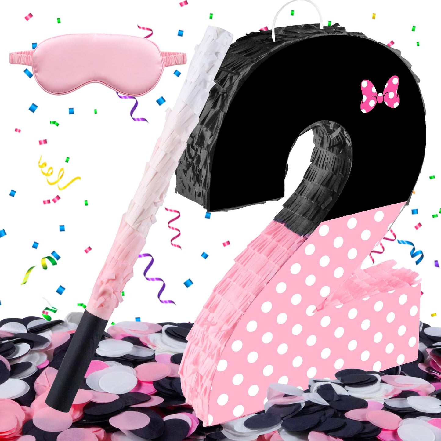 Fsnjcz Pink Bow Pinata – Number 2, 15.7 x 11.5 x 3 in, Birthday Party Decorations