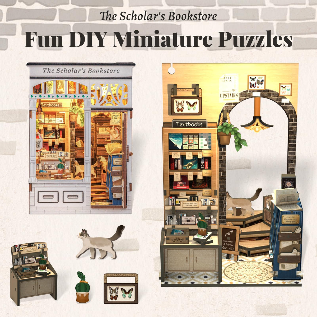 Fsolis Book Nook Kit – DIY 3D Wooden Puzzle Diorama for Bookshelves