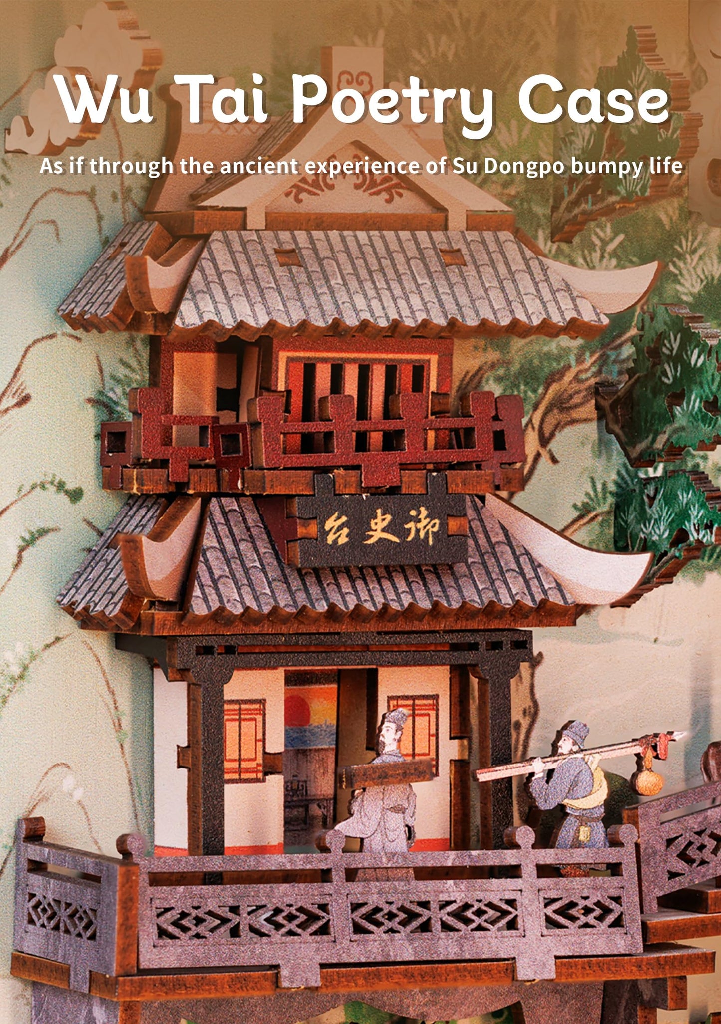 Fsolis Book Nook Kit – Su Dongpo Edition DIY Wooden Miniature House for Shelves