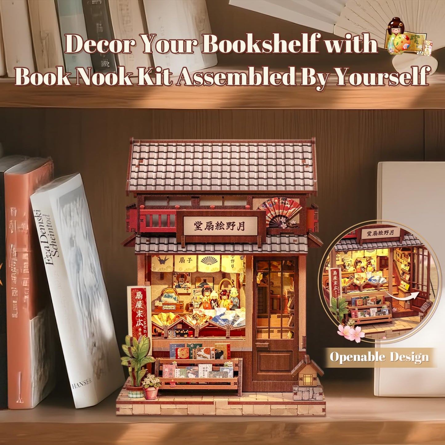 Fsolis Book Nook Kit – DIY Miniature House for Bookshelves | Japanese Aesthetics Puzzle for Adults