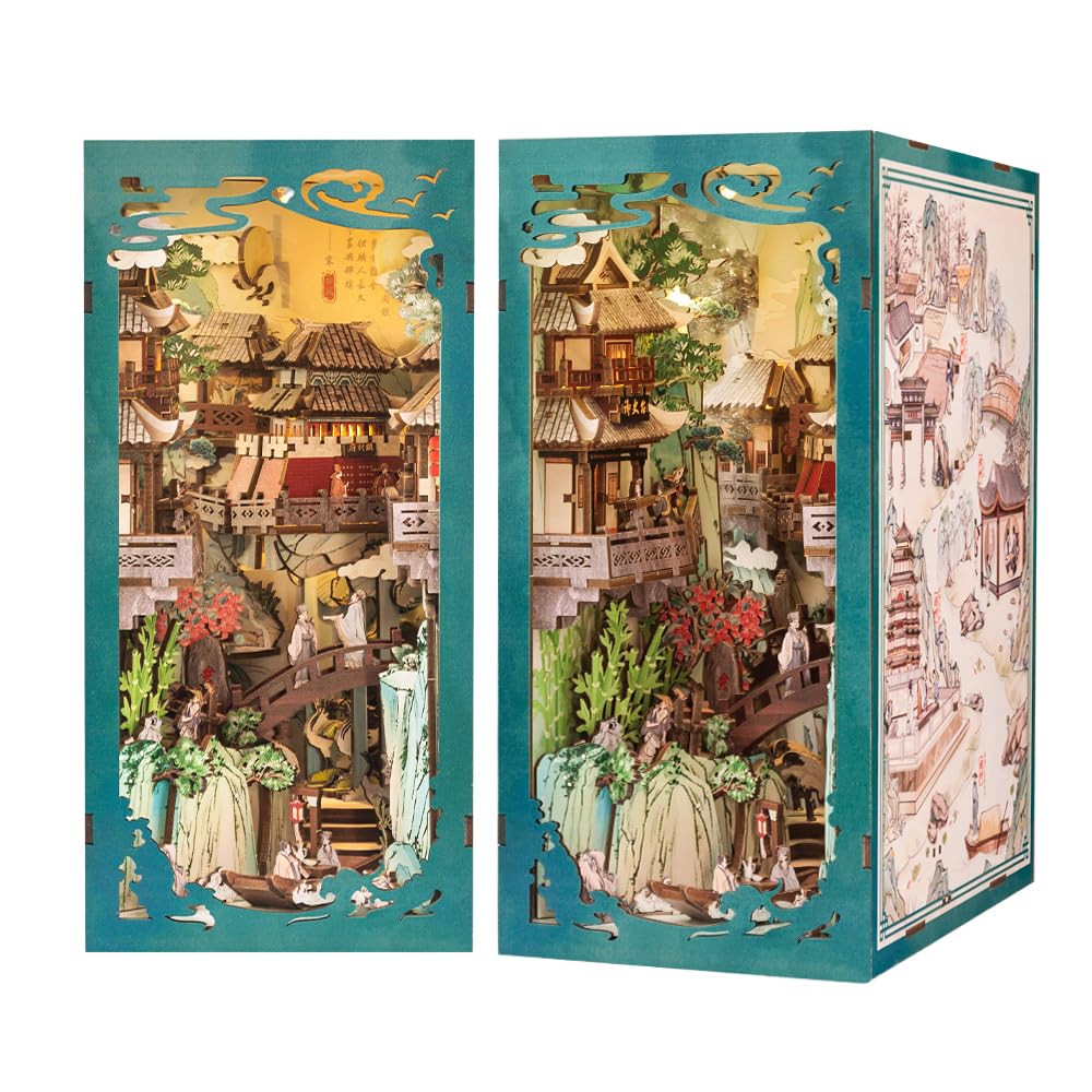 Fsolis Book Nook Kit – Su Dongpo Edition DIY Wooden Miniature House for Shelves