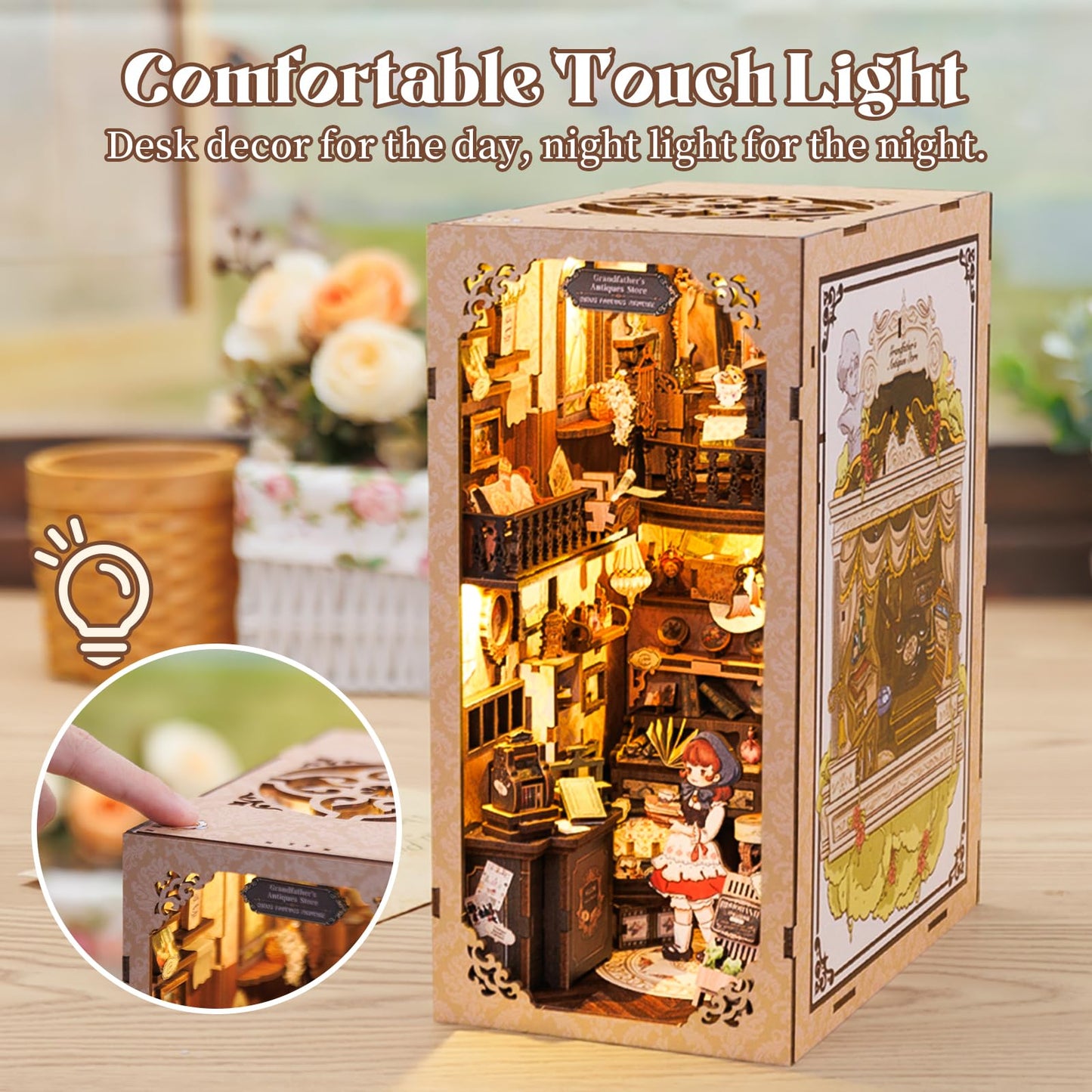 Fsolis Book Nook Kit – DIY Wooden Miniature Dollhouse with LED Lights for Bookshelf Decor
