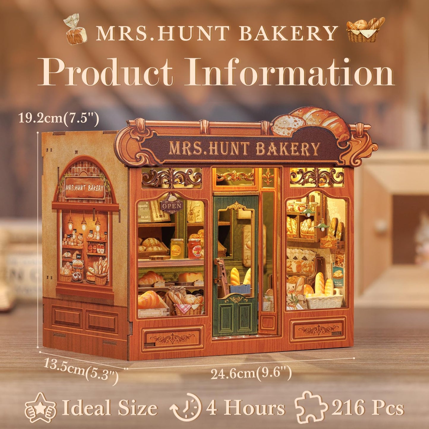 Fsolis Book Nook Kit – DIY Miniature Bakery Scene for Adults | 3D Wood Puzzle & Bookshelf Decor