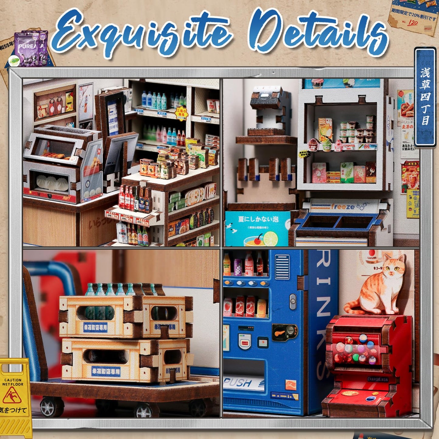Fsolis Book Nook Kit – Beika-cho Japanese Miniature for Adults | 3D Puzzle & Shelf Diorama
