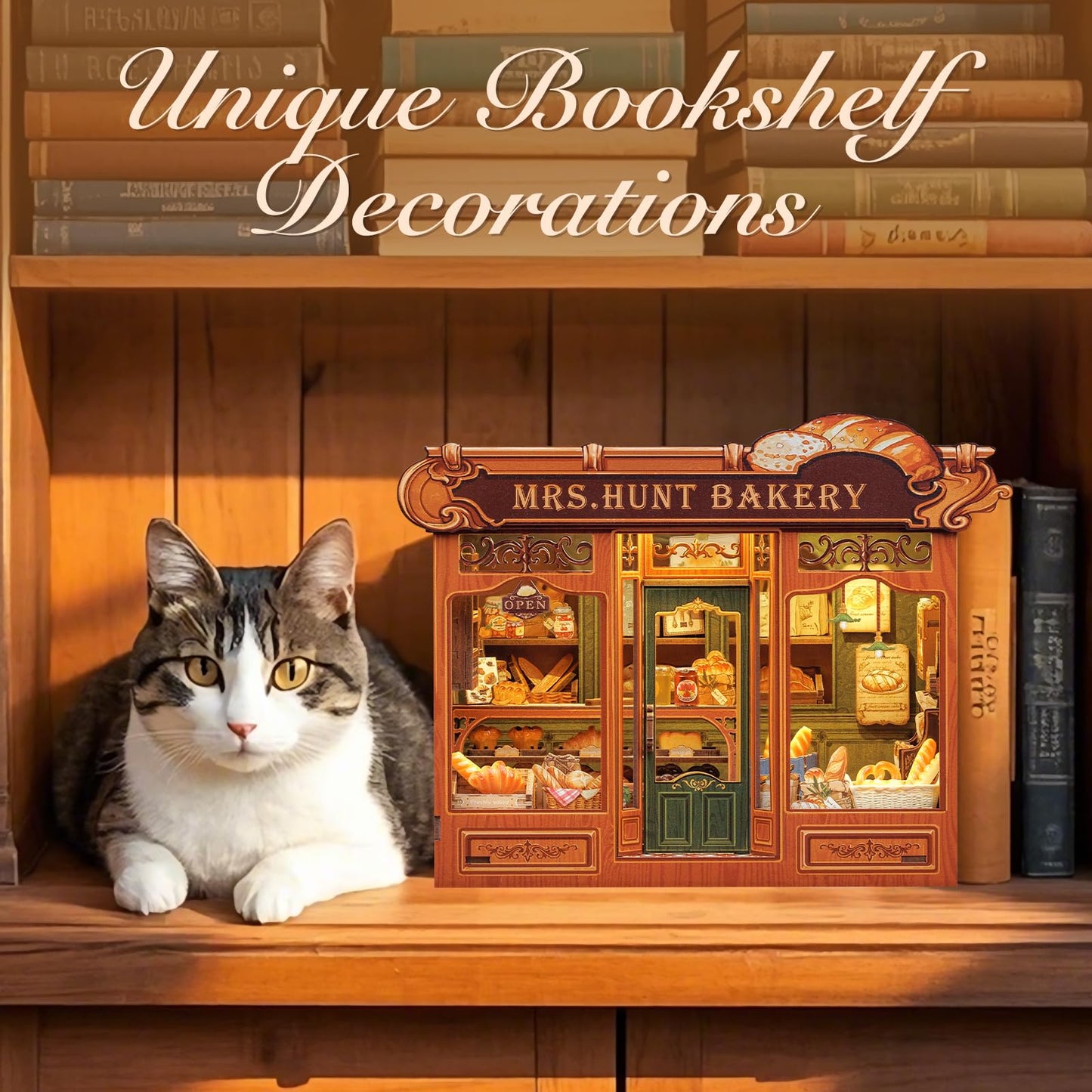 Fsolis Book Nook Kit – DIY Miniature Bakery Scene for Adults | 3D Wood Puzzle & Bookshelf Decor