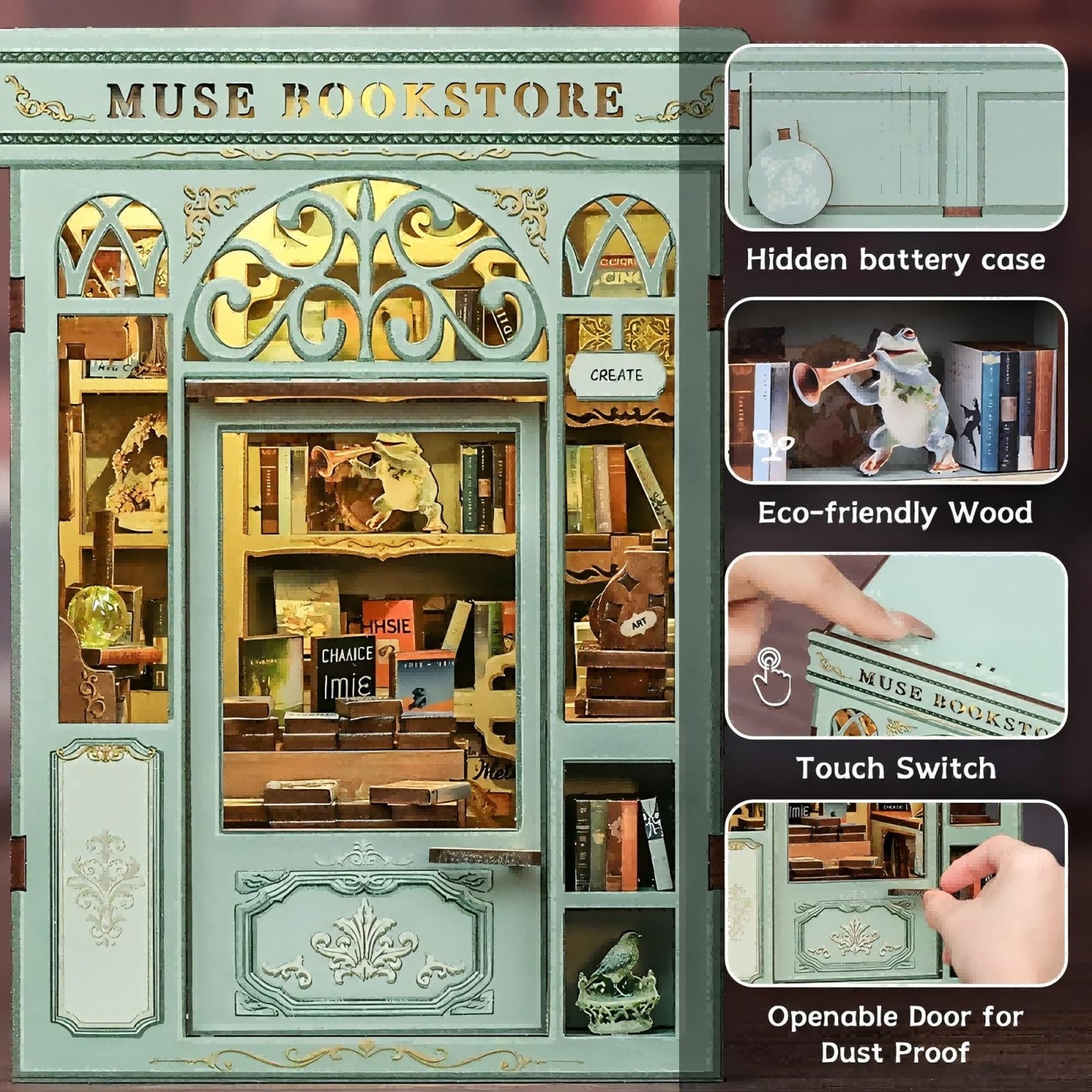 Fsolis Book Nook Kit – DIY Miniature House & Muse Bookstore 3D Puzzle