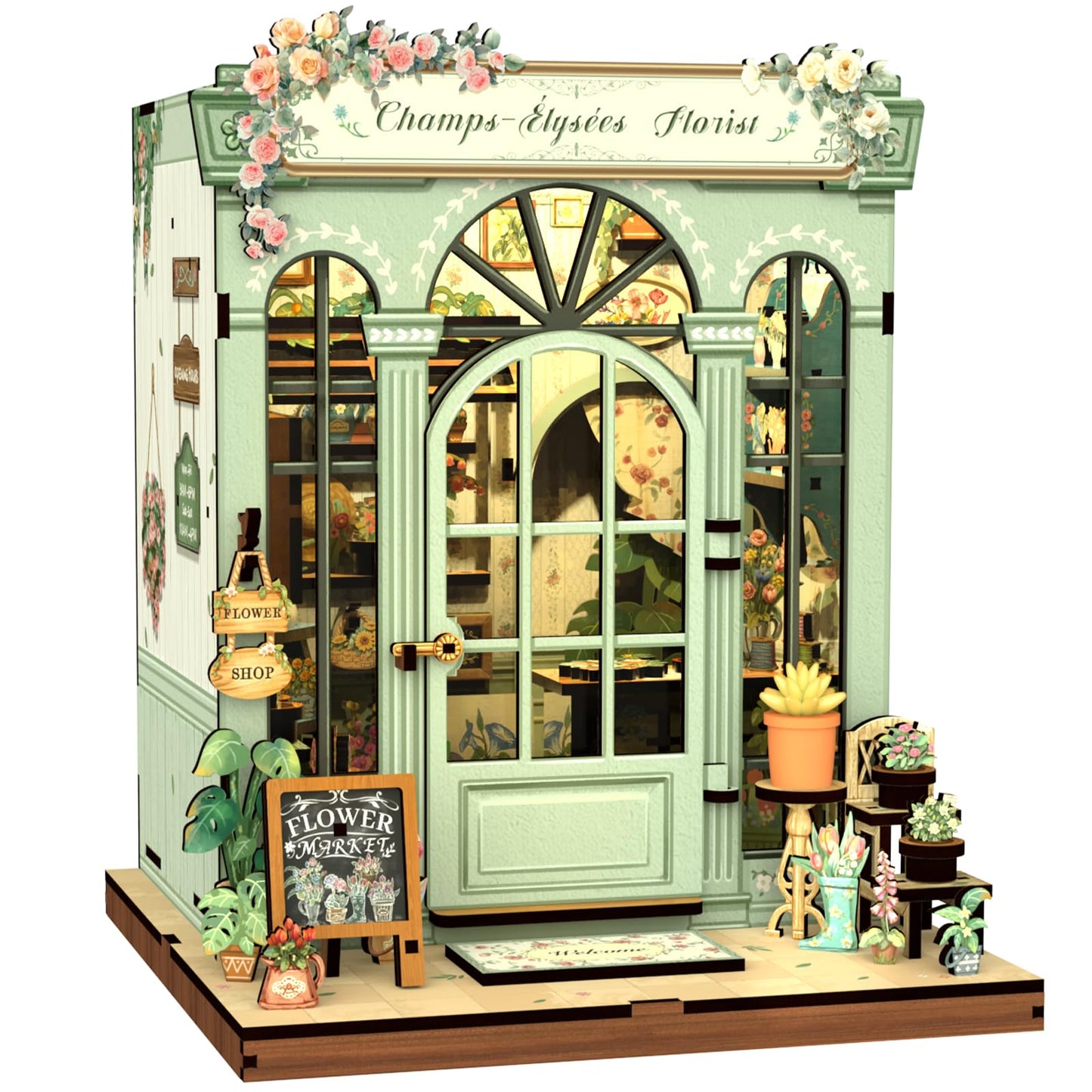 Fsolis Book Nook Kit – 3D Wooden Puzzle Diorama for Adults | Champs-Elysees Florist Theme