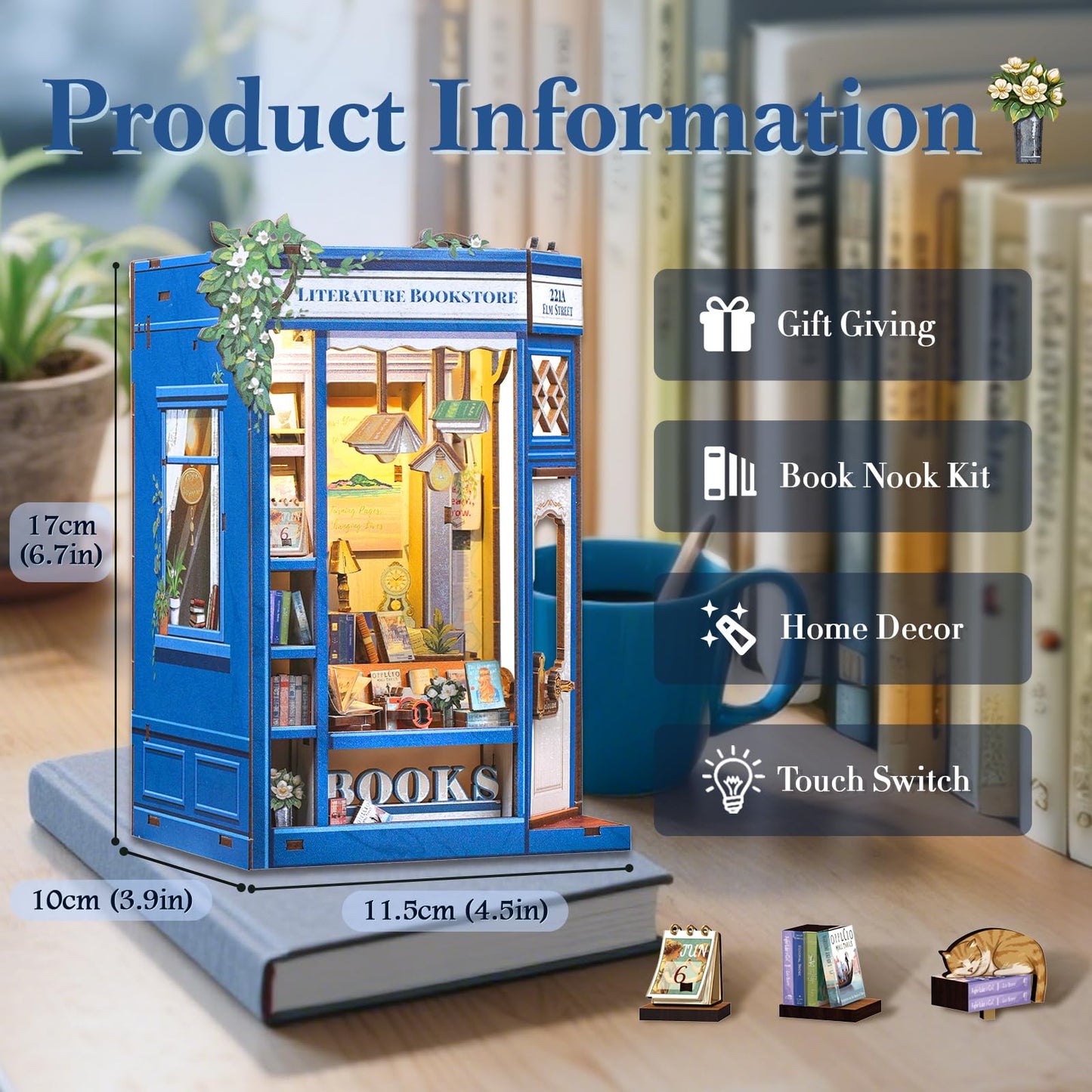 Fsolis Book Nook Kit – DIY Miniature Bookstore Diorama with LED Lights