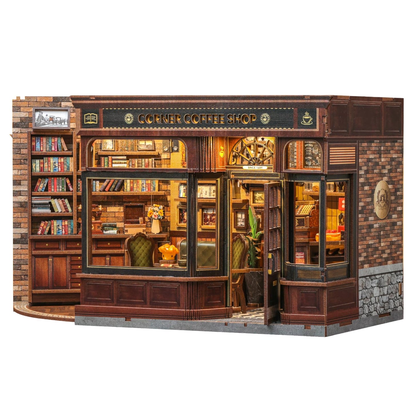 Fsolis Book Nook Kit – DIY Miniature Cafe House & 3D Wooden Puzzle for Book Lovers