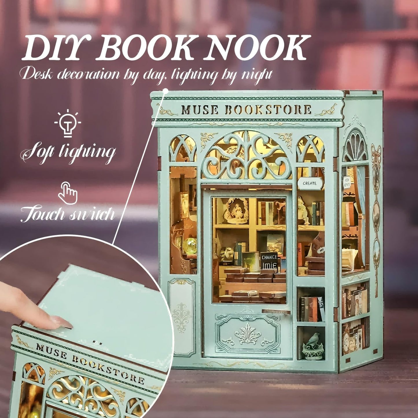 Fsolis Book Nook Kit – DIY Miniature House & Muse Bookstore 3D Puzzle