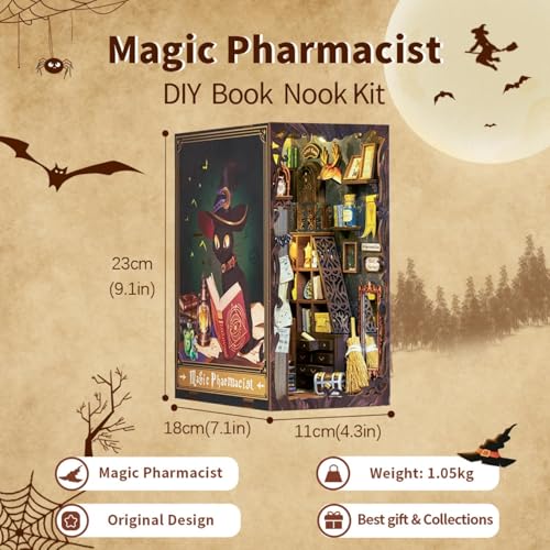 Fsolis Book Nook Kit – DIY 3D Wooden Miniature House, Magic Pharmacist Edition