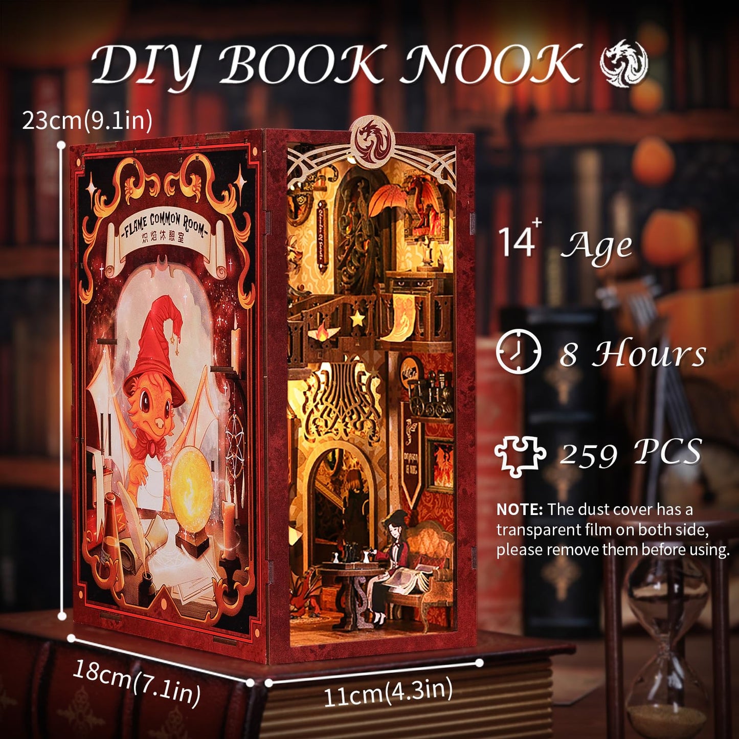 Fsolis Book Nook Kit – DIY 3D Wooden Miniature Room Puzzle for Adults