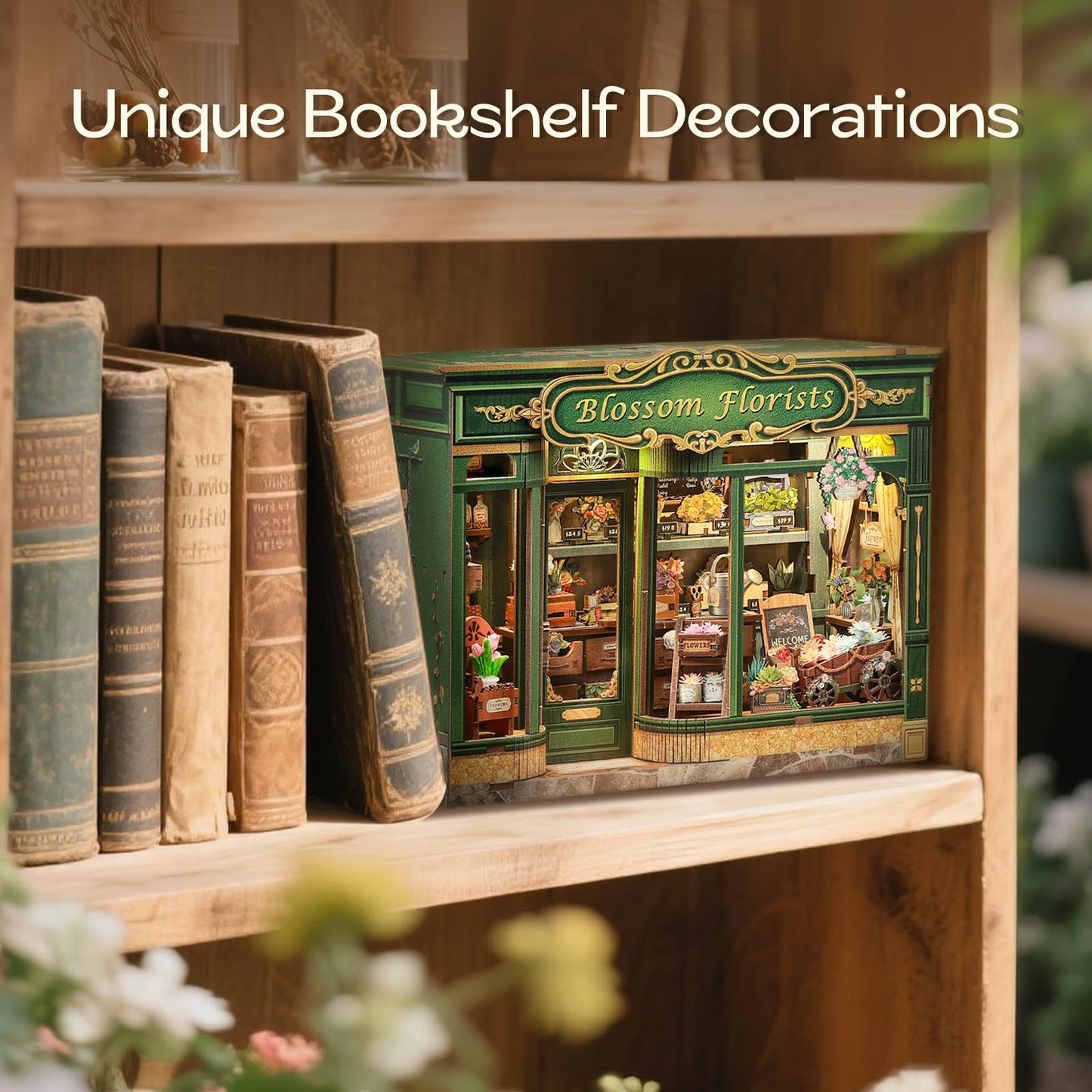 Fsolis Book Nook Kit – DIY Miniature Scene for Adults | 3D Wood Puzzles & Bookshelf Decor