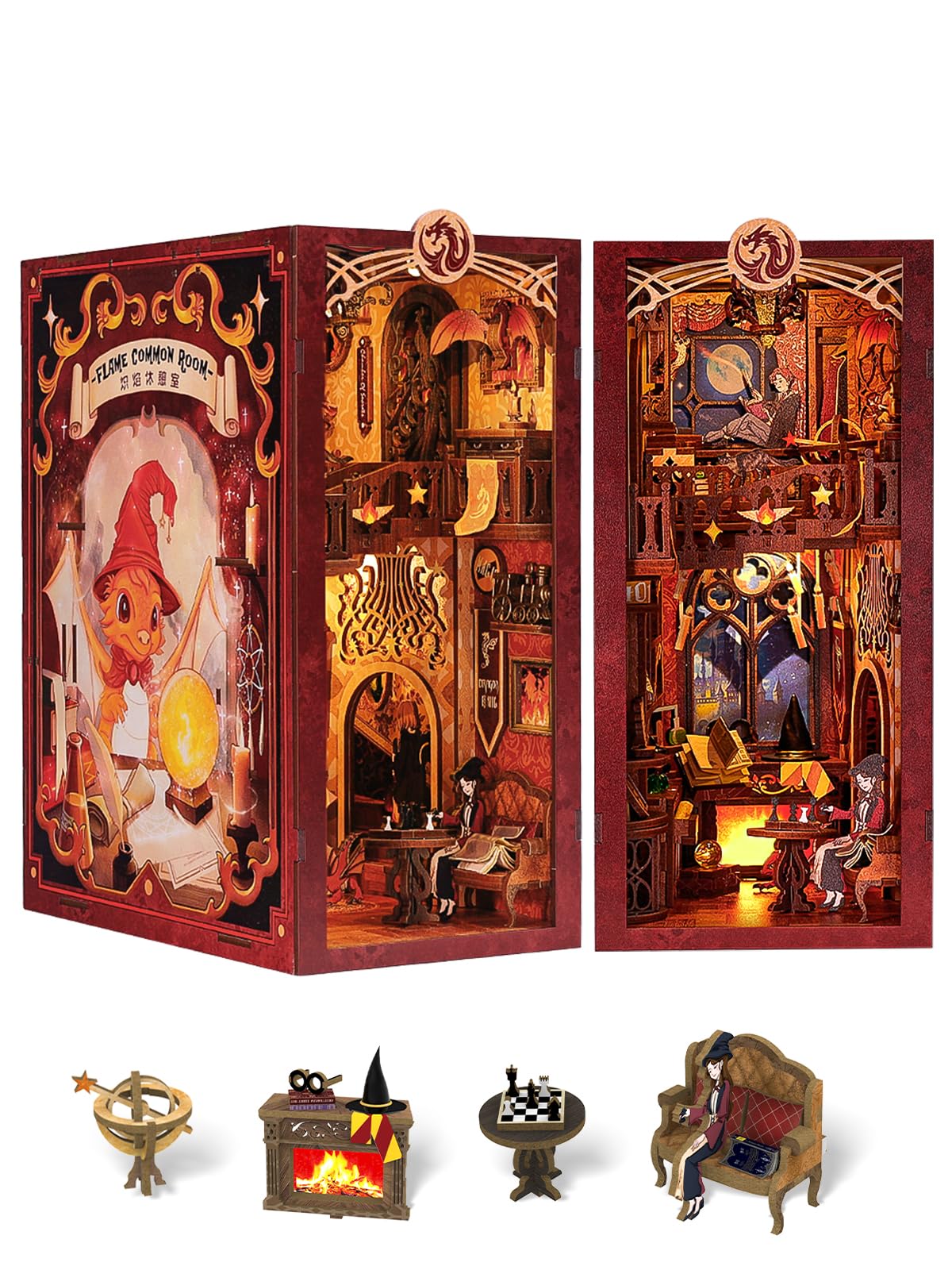Fsolis Book Nook Kit – DIY 3D Wooden Miniature Room Puzzle for Adults