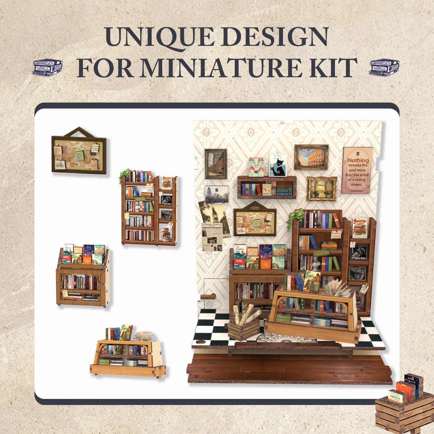 Fsolis Book Nook Kit – DIY Miniature Library Diorama for Bookshelves (Jack's Bookery)