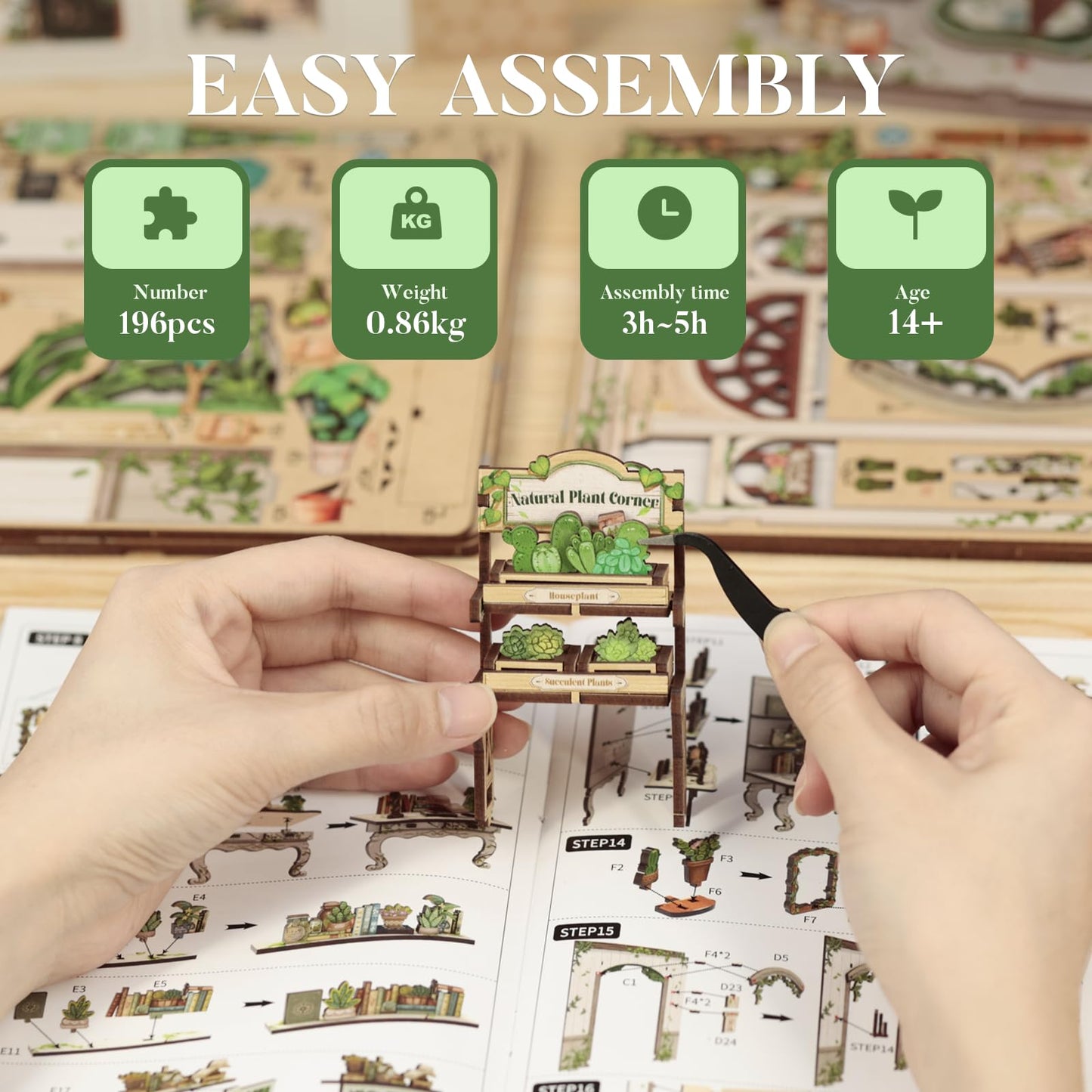 Fsolis Book Nook Kit – 3D Wooden Puzzle & DIY Miniature Bookshop (Green Life's Bookshop)