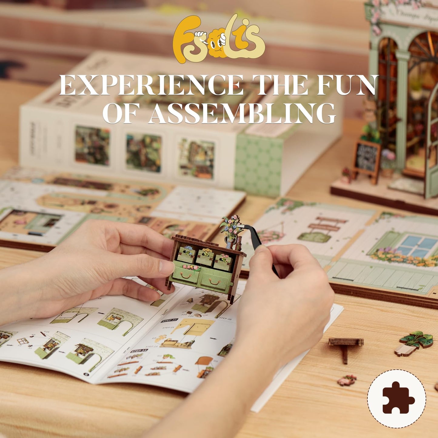 Fsolis Book Nook Kit – 3D Wooden Puzzle Diorama for Adults | Champs-Elysees Florist Theme