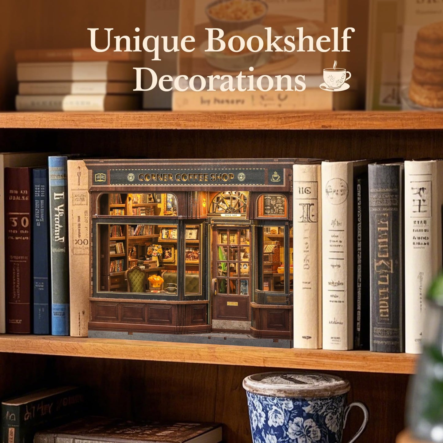 Fsolis Book Nook Kit – DIY Miniature Cafe House & 3D Wooden Puzzle for Book Lovers