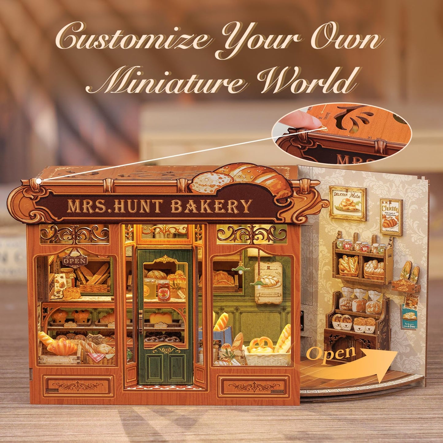 Fsolis Book Nook Kit – DIY Miniature Bakery Scene for Adults | 3D Wood Puzzle & Bookshelf Decor