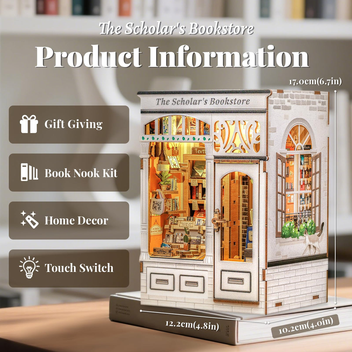 Fsolis Book Nook Kit – DIY 3D Wooden Puzzle Diorama for Bookshelves