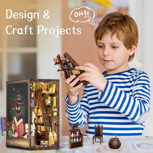 Fsolis Book Nook Kit – DIY 3D Wooden Miniature House, Magic Pharmacist Edition