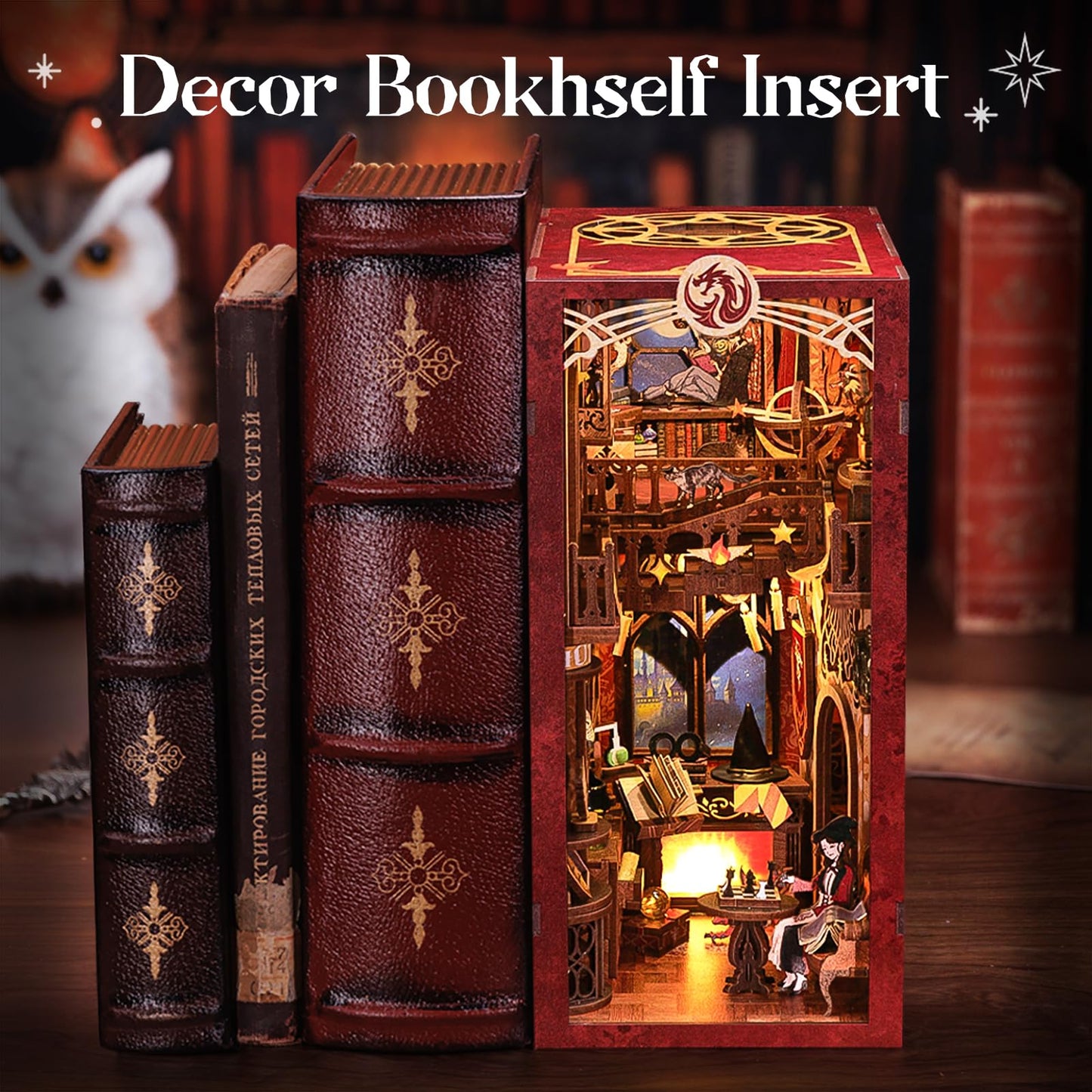 Fsolis Book Nook Kit – DIY 3D Wooden Miniature Room Puzzle for Adults