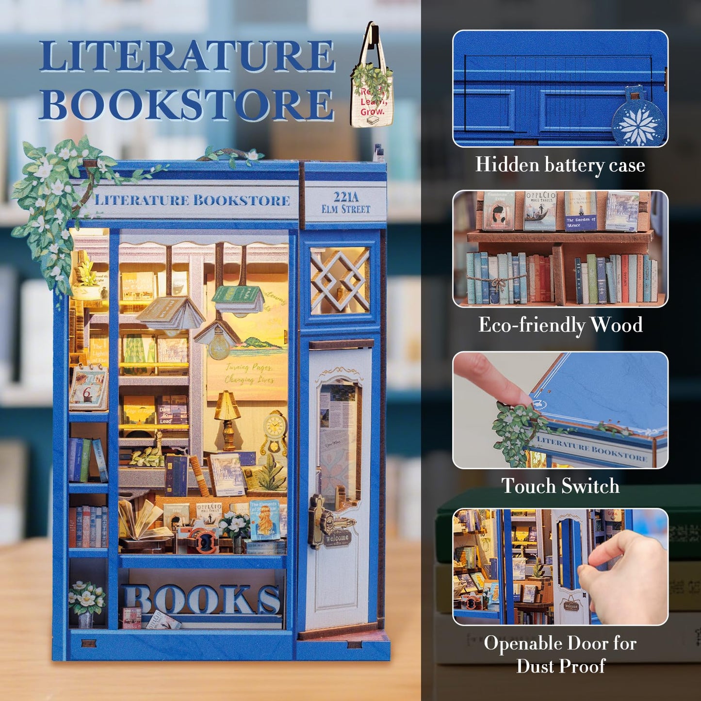 Fsolis Book Nook Kit – DIY Miniature Bookstore Diorama with LED Lights