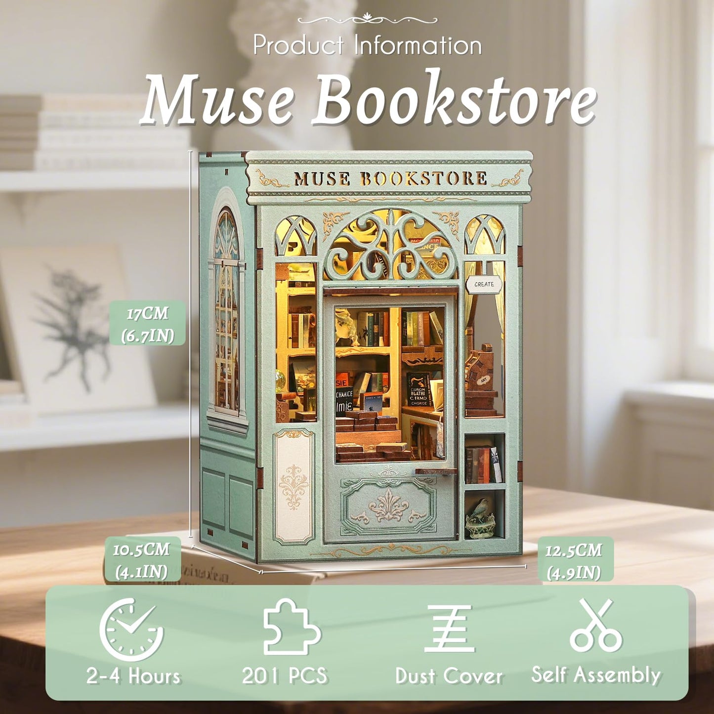 Fsolis Book Nook Kit – DIY Miniature House & Muse Bookstore 3D Puzzle