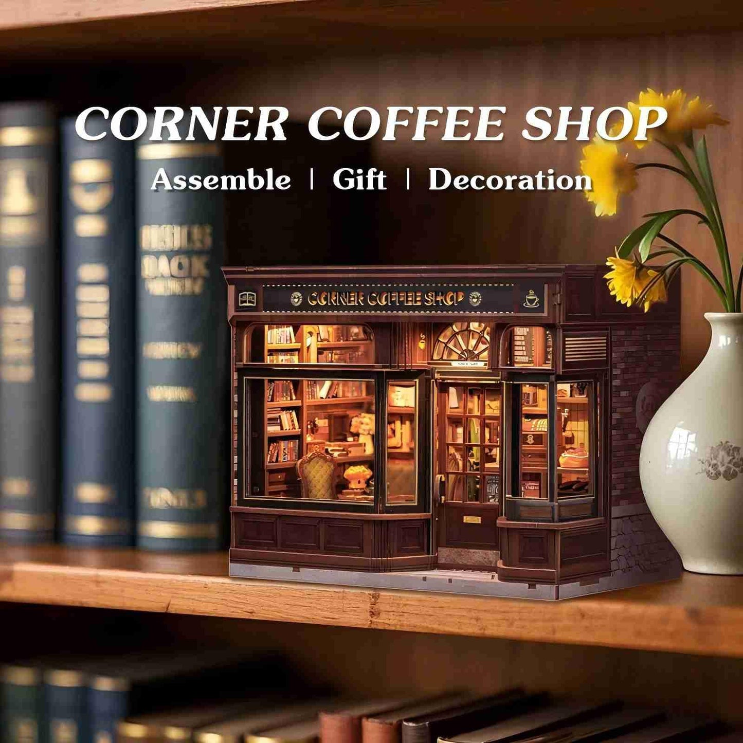 Fsolis Book Nook Kit – DIY Miniature Cafe House & 3D Wooden Puzzle for Book Lovers